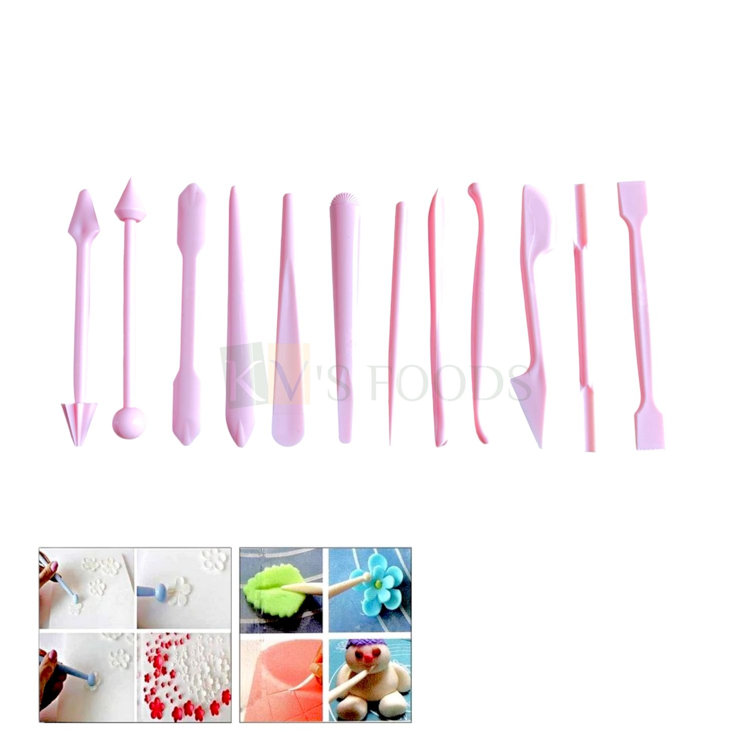 12 PCS Pastel Pink Fondant Cake Modeling Tools Set, Carving Flower Crafts Accessories Set, Cake Decorating Tools, Double-Ended Knife Pen Different Tools Tip like Shaping Tools, Making Flowers Designs
