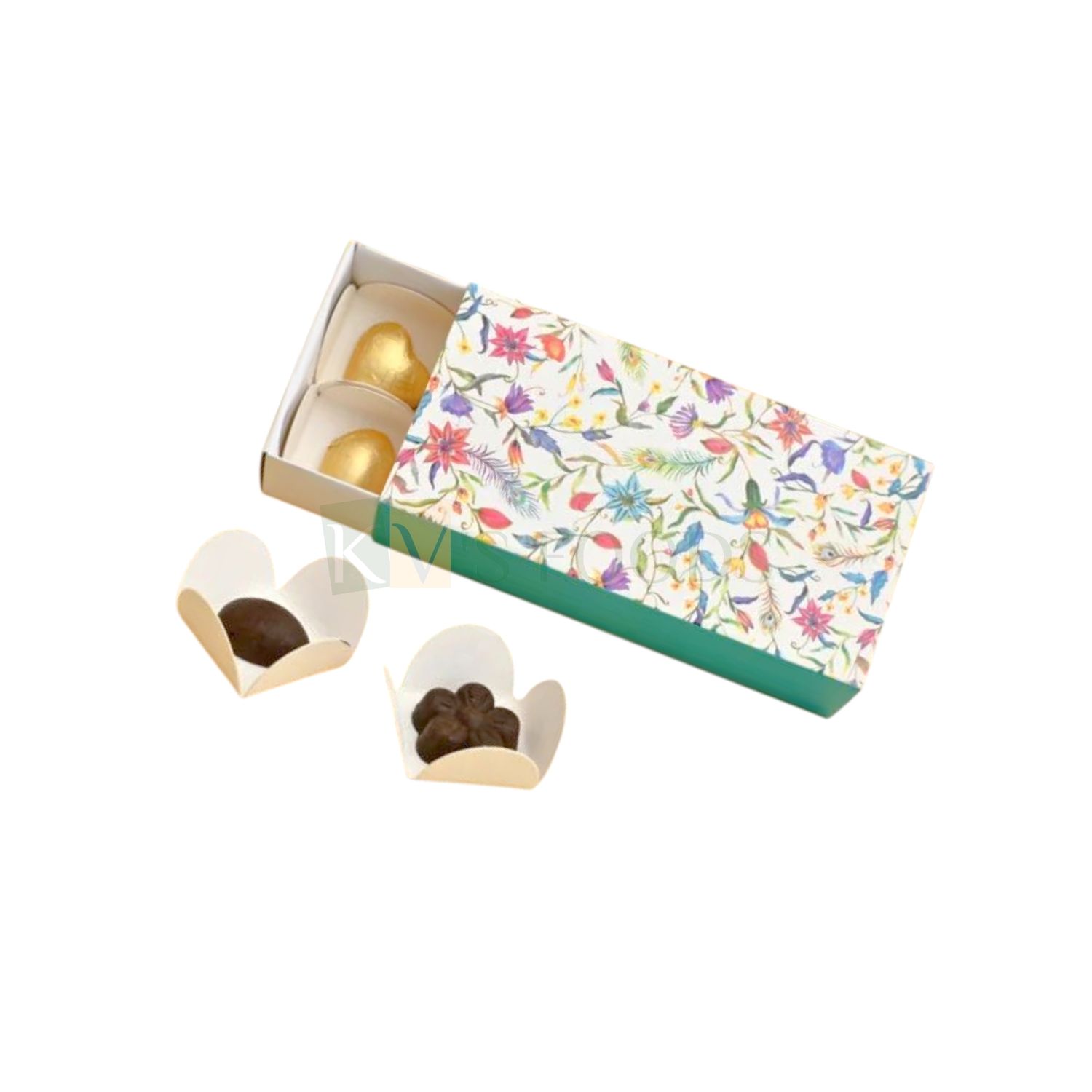 10PCS Set of Blue Multipurpose 8 Cavity Chocolate Box with White Cavity Inside, Printed Floral Design, Box Size 6.5x3.3x1.6 Inch, for Candle, Sweets, Mithai, Truffles, Festival Folding, Sliding Boxes