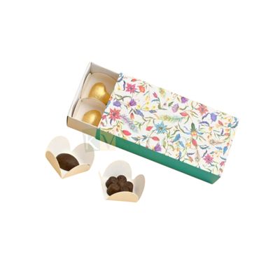 10PCS Set of Blue Multipurpose 8 Cavity Chocolate Box with White Cavity Inside, Printed Floral Design, Box Size 6.5x3.3x1.6 Inch, for Candle, Sweets, Mithai, Truffles, Festival Folding, Sliding Boxes