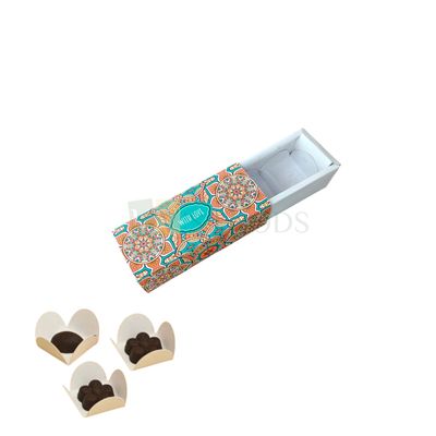 10PCS Set of Multipurpose 3 Cavity Chocolate Box with White Cavity Inside, Printed Design, Box Size 5.4x2.1x1.6 Inch, for Candle, Sweets, Mithai, Truffles, Festival Folding, Sliding Boxes, Gifting