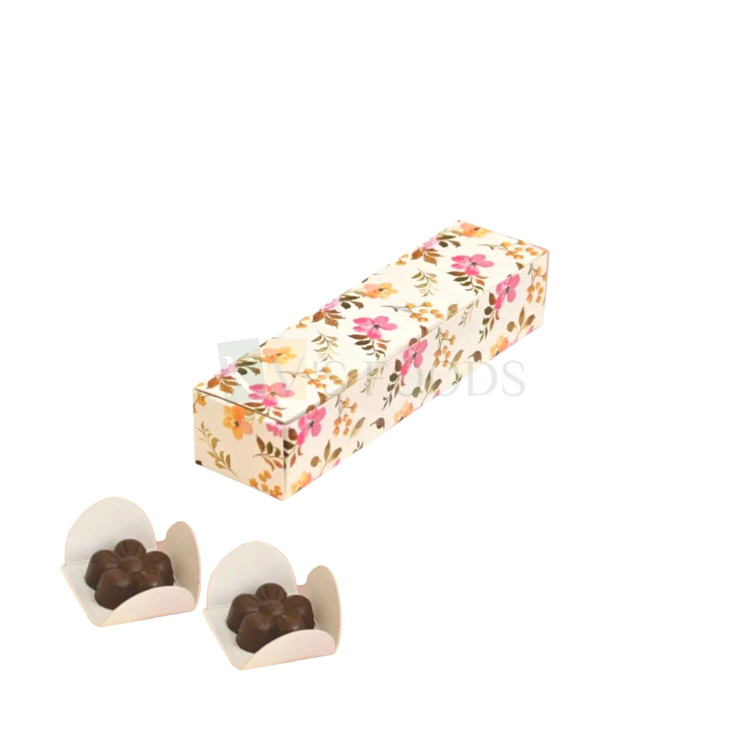 10PCS Set of Multipurpose 4 Cavity Chocolate Box with White Cavity Inside, Printed Floral Design Box Size 6.5x1.6x1.3 Inch, for Candle, Sweets, Mithai, Truffles, Chocolate Balls, Festival Folding Box