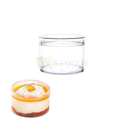 12 PCS (D-70) Diameter 3.5 Inch, Height 2.3 Inch (Capacity ~200 ML) Acrylic Circle Cake Tub Container Clear Storage Boxes With Lids Minto Box Candy Ice-Cream, Mousse Dessert Cheese Cakes Pudding