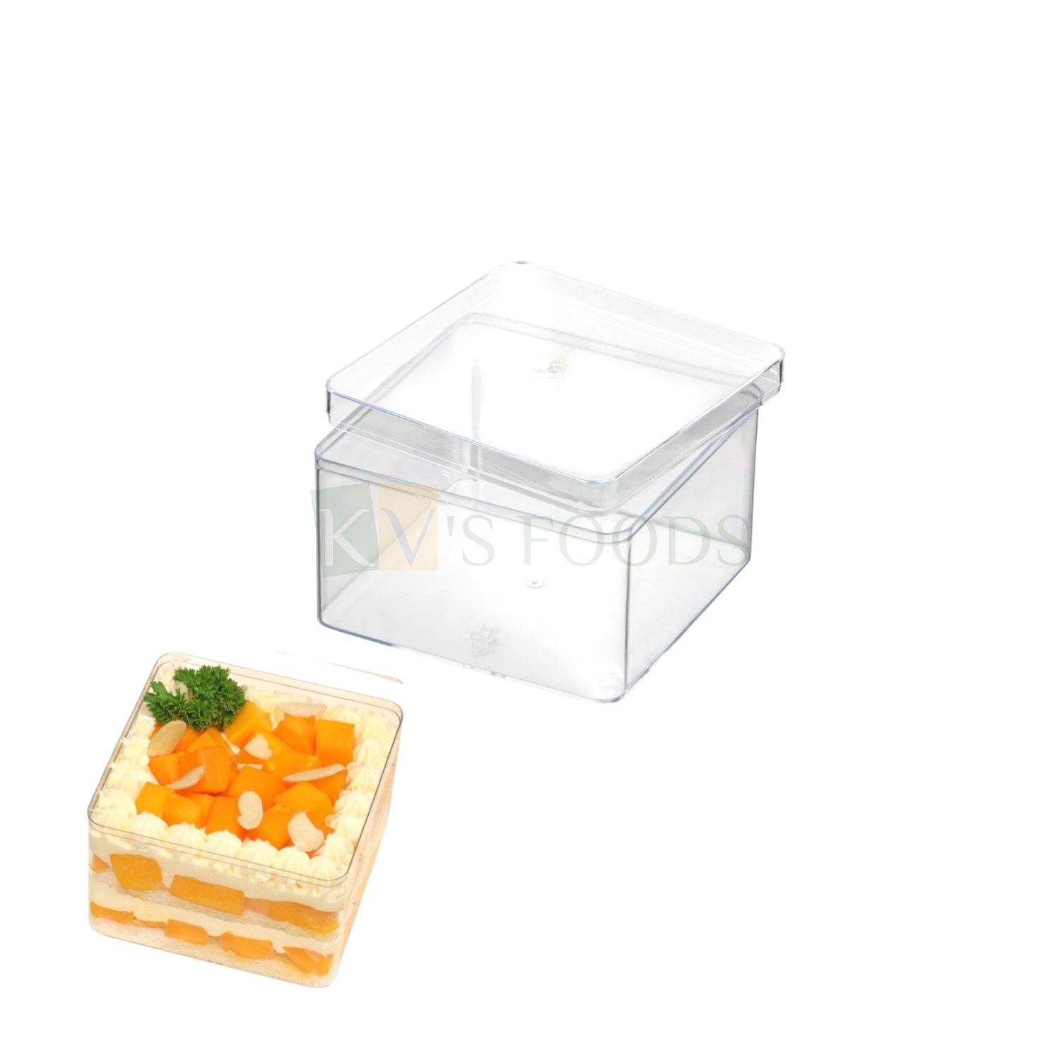 12 PCS (D-69) Acrylic Square Cake Tub Container Clear Storage Boxes With Lids, Size-3.3x3.3 Inch Height-1.9 Inch, Capacity ~150 ML Minto Box For Candy Ice-Cream Cakes Chocolates Mousse Dessert Pudding