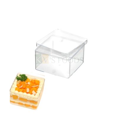 12 PCS (D-69) Acrylic Square Cake Tub Container Clear Storage Boxes With Lids, Size-3.3x3.3 Inch Height-1.9 Inch, Capacity ~150 ML Minto Box For Candy Ice-Cream Cakes Chocolates Mousse Dessert Pudding