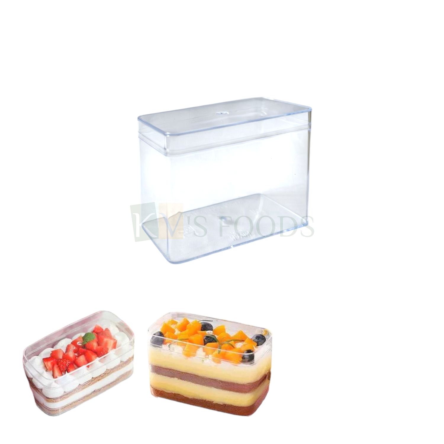 12 PC (N-53) Acrylic Rectangular Cake Tub Container Clear Storage Boxes With Lids Size 3.4x1.7 Inch, Height 2.7 Inch Capacity ~ 150 ML Minto Box For Ice-Cream Cake Chocolates, Mousse, Dessert, Pudding