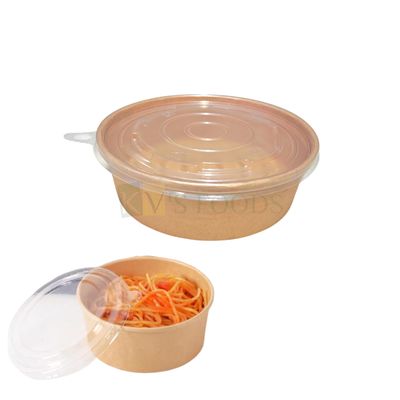 10 PCS Base Diameter 5 x 5 Inch Height 1.9 Inch Capacity ~ 8OZ/250 ML, Kraft Paper Medium Compostable Food Bowl with Lid, Cups Heat Preservation for Soups Stews Salad Hot and Cold Drinks Bowl, Fruits