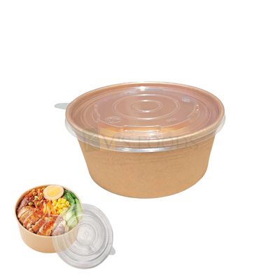 10 PCS Base Diameter 5 x 5 Inch Height 2.3 Inch Capacity ~ 15OZ/450 ML, Kraft Paper Large Compostable Food Bowl with Lid, Cups Heat Preservation for Soups Stews Salad Hot and Cold Drinks Bowl, Fruits