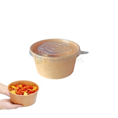 10 PCS Base Diameter 3.7x3.7 Inch Height 2.4 Inch Capacity ~ 6OZ/200 ML, Kraft Paper Small Compostable Food Bowl with Lid, Cups Heat Preservation for Soups Stews Salad Hot, Cold Drinks Bowl, Fruits