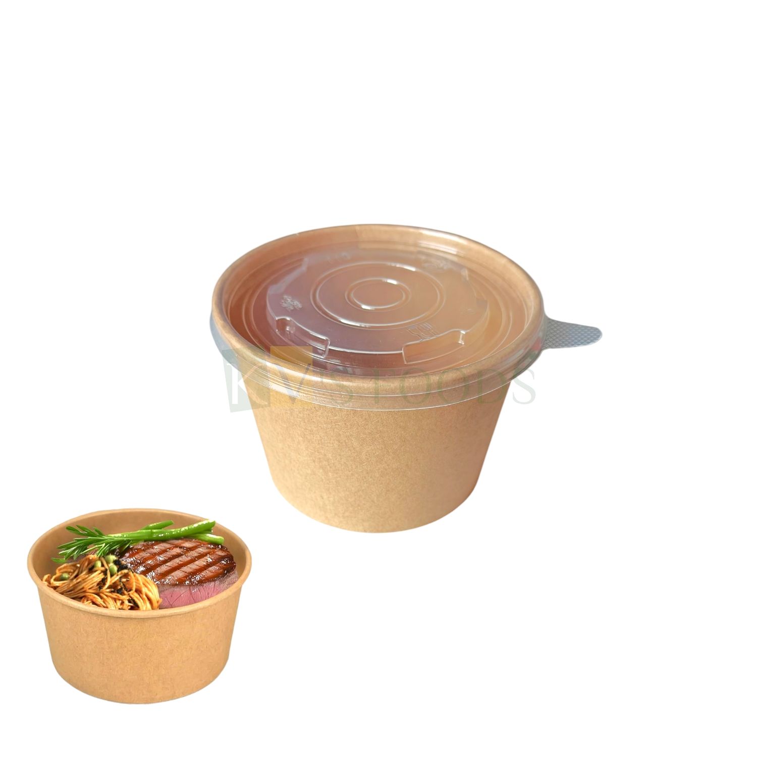 10 PCS Base Diameter 3.5x3.5 Inch Height 3.1 Inch Capacity ~ 10OZ/300 ML, Kraft Paper Large Compostable Food Bowl with Lid, Cups Heat Preservation for Soups Stews Salad Hot, Cold Drinks Bowl, Fruits