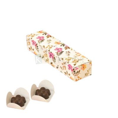 10PCS Set of Multipurpose 4 Cavity Chocolate Box with White Cavity Inside, Printed Floral Design Box Size 6.5x1.6x1.3 Inch, for Candle, Sweets, Mithai, Truffles, Chocolate Balls, Festival Folding Box