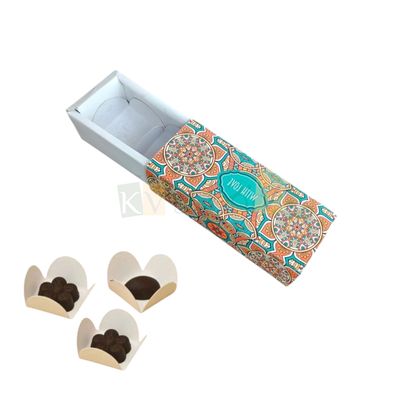 10PCS Set of Multipurpose 3 Cavity Chocolate Box with White Cavity Inside, Printed Design, Box Size 5.4x2.1x1.6 Inch, for Candle, Sweets, Mithai, Truffles, Festival Folding, Sliding Boxes, Gifting