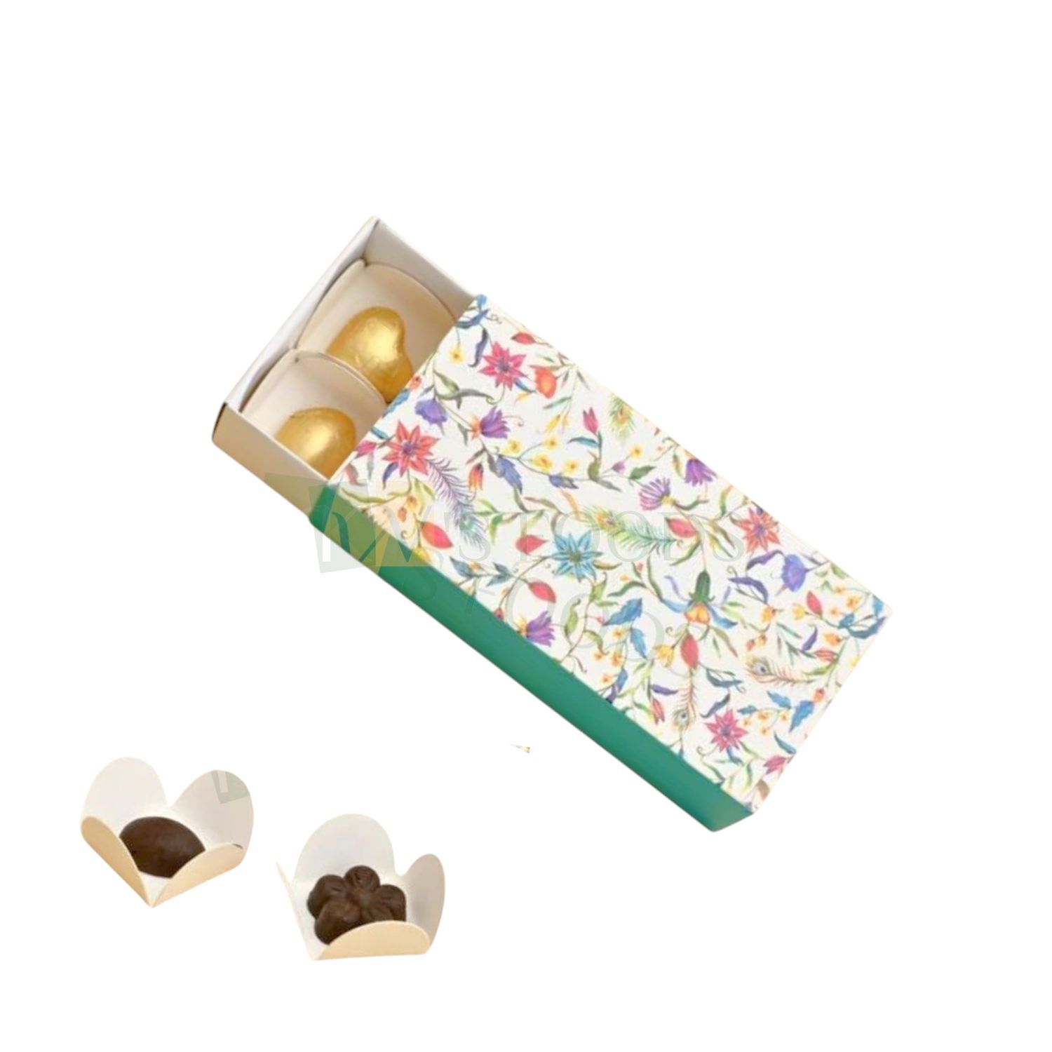 10PCS Set of Blue Multipurpose 8 Cavity Chocolate Box with White Cavity Inside, Printed Floral Design, Box Size 6.5x3.3x1.6 Inch, for Candle, Sweets, Mithai, Truffles, Festival Folding, Sliding Boxes