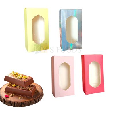 5 PCS Set of Red/Baby Pink/Silver/Light Yellow Rectangle Chocolate Box with Transparent Window, Size 3.7x2&quot; Height 1.2 Inch for Soap. Truffles, Cadbury, Chocolate Balls, Sweets/Mithai Pacakging
