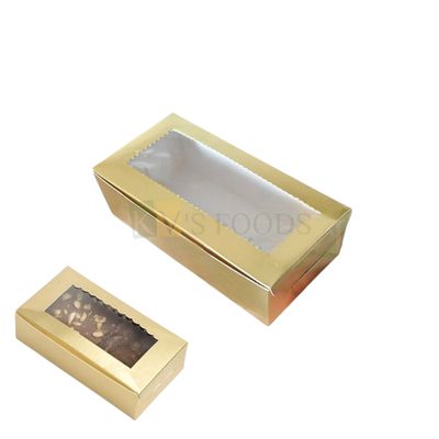 5 PCS Set of Metallic Golden 2 Brownie Box with Zig-Zag Transparent Window, Size 6x3 Height 1.8 Inch for Cookies, Chocolates, Sweets/Mithai Doughnuts, Finger Food Bakery Pacakging DIY Gift box