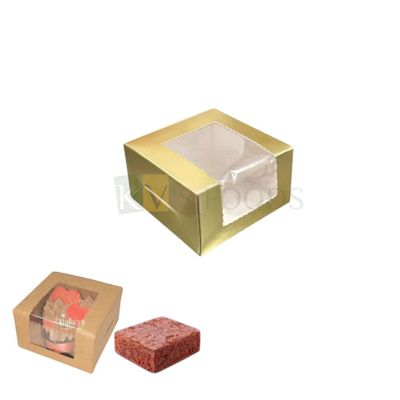 5 PCS Set of Metallic Golden 1 Brownie Box with Zig-Zag Transparent Window, Size 3x3 Height 1.8 Inch for Single Cookie, Chocolate, Sweets/Mithai, Truffles Small Doughnuts Bakery Pacakging DIY Gift box