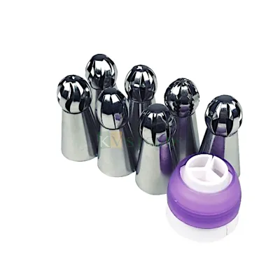 1 PC Stainless Steel Balloon 7 Nozzle Set Russian Flower Icing Piping Nozzles, Silicone Piping Bag, Coupler, Cupcake, Pastry Desserts, Cake Decorating Tool DIY Different Designs Cake Decorating Tips