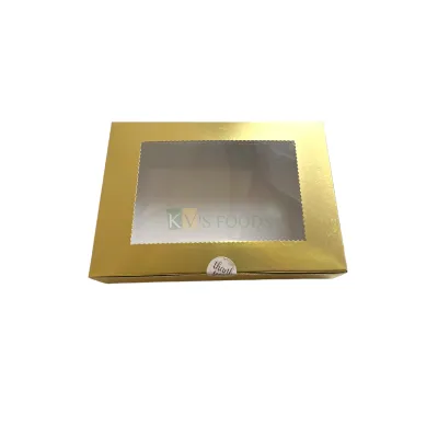 5 PC Set of 6 Brownie Golden Colour Zig-Zag Design Transparent Window Box Size 8.5*6 Height 1.8 Inch for Cookies, Chocolates Doughnuts, Finger Food Bakery Pacakging DIY Mini box