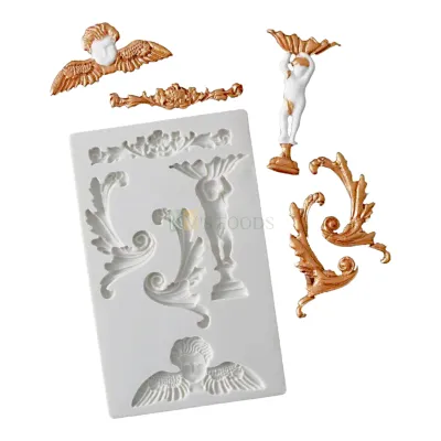 1 PC White Silicon New European Series Embossed Little Angel Border Pattern Fondant Moulds, Wedding Anniversary Cakes, Fine Texture Classic Simple Euro Retro Designs Flexible Vintage Art Decor Molds