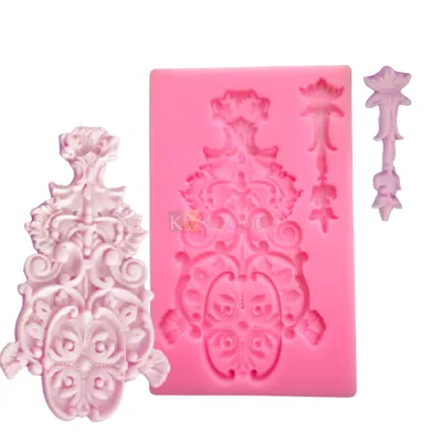 1 PC Pink Silicon New European Series Embossed Border Pattern Fondant Moulds, Wedding Anniversary Cakes, Fine Texture Classic Simple Euro Retro Design Flexible Mold Vintage Flower Wall Panel Art Decor