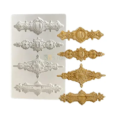 1 PC White Silicon New European Series Embossed Tulumn Keyholes Border Pattern Fondant Moulds, Wedding Anniversary Cakes, Fine Texture Classic Simple Euro Retro Design Flexible Vintage Art Decor Molds