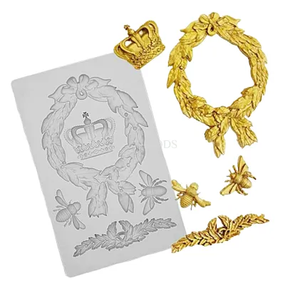 1 PC White Silicon Crown Totem Relief Bee Border Pattern Fondant Moulds, Wedding Anniversary Cakes, Fine Texture Classic Simple Euro Retro Design Cake Edge Decorating Flexible Vintage Art Decor Molds