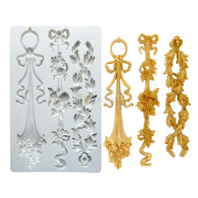 1 PC White Silicon New European Series Embossed Flowers Leaves Border Pattern Fondant Moulds, Wedding Anniversary Cakes, Fine Texture Classic Simple Euro Retro Design Flexible Vintage Art Decor Molds