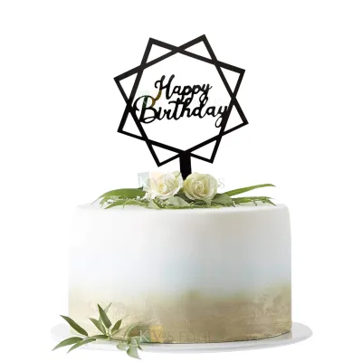 1PC Black Acrylic Happy Birthday Letters In Square Frame Topper Unique Elegant Font Design Cake Topper, Girl/Boy Cupcake Insert, Chidren's Birthday Celebration Birthday Ocassions DIY Cake Decoration