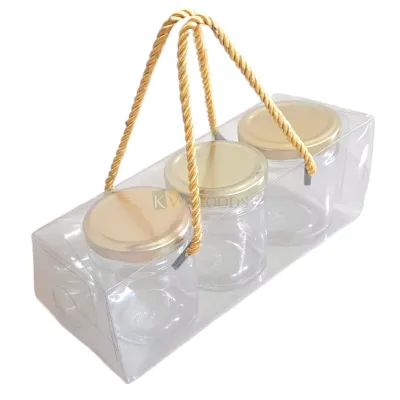 5 PC Multipurpose 3 Jar Box Transparent Window Box Size 8.7*3.1*3.1 Inch Clear Jar Boxes with Rope Handle, Carrier Bag for Dryfruits, Jar Cake Boxes, Container Boxes DIY Festival Gift Hamper Box
