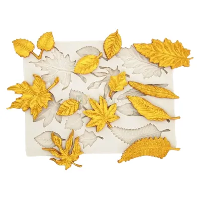 1 PC Fondant Leaves Chocolate Mould 13 Cavity, Leaf Cake Theme, Autumn Spring Season Cupcake Theme, Silicone Maple Leaves Nature Happy Birthday Theme Green Orange Colour Cake Flexible Moulds
