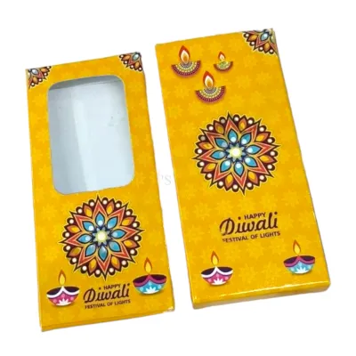 5 PC Set of Multipurpose Happy Diwali Chocolate Bar  Transparent Window Box, Cracker Chocolates Pacakging DIY Gift box