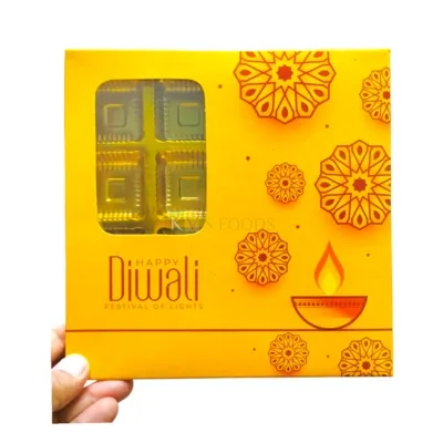 5 PC Set Happy Diwali Square 16 Cavity Yellow Chocolate Box, Pacakging DIY Gift box