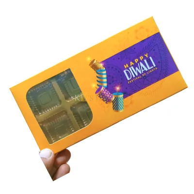 5 PC Set Happy Diwali Square 8 Cavity Chocolate Box with Transparent Window, Cracker Chocolates, Sweets Pacakging DIY Gift box