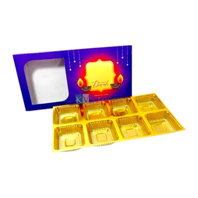 5 PC Set Happy Diwali Square 8 Cavity Purple Chocolate Box with Transparent Window Pacakging DIY Gift box