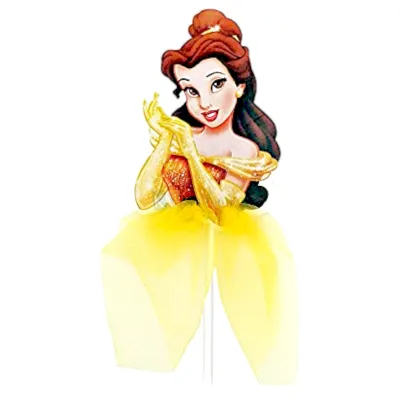 1 PC Yellow Colour Belle Princess Net Skirt Girl Lady Women Paper Cake Topper for Bride Wedding, Mother's Day, Women's Day Theme, Pull Me Up Doll Cake Daughter Happy Birthday Party DIY Cake Decoration