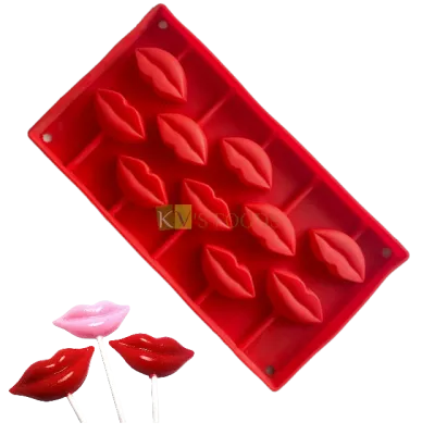1 PC Lips Shape Silicone Lollipop Mould, Kisses Hard Candy, Isomalt Candy Mold, 10 Cavity DIY Hollow Kiss Shape Chocolate Garnishing Moulds, Jelly Sugar-craft, Cake Dessert Insert, Ice Cream Decor
