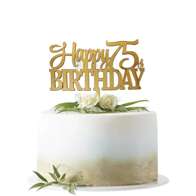1PC Golden Acrylic Shiny Glass Finish Happy 75th Birthday Letters Cake Topper, 75 Number Happy Birthday Cake Insert, 75 Years Old Birthday Theme Cake Topper Unique Elegant Font Design