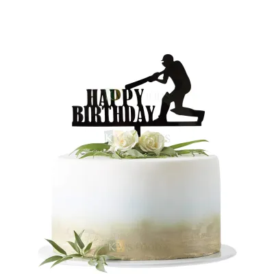 1PC Black Acrylic Cricket Theme Happy Birthday Letters Cake Topper Cricketer Batsman Sports Lover Topper Unique Elegant Font Design Cake Topper, Girl/Boy Cake Insert, Chidren's Birthday Celebrations