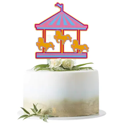 1PC Acrylic Multicoloured Pink Blue Carousel Pattern Cake Topper Vintage Circus Birthday Party Cake Insert Horses for Fairy Tale Theme Amusement Park Theme Little Girl Birthday Party Merry Go Round