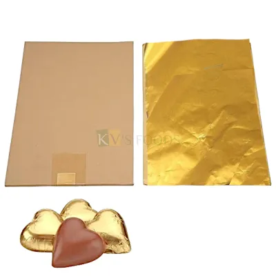 Rectangle Golden Colour Embossed Chocolate Wrappers, Chocolate Foil, Set Of 85 to 90 Sheets, Size: 7"x10 Inch Sweets Candy Lolly Paper Aluminium Foil Wrappers, Back Side Silver Packing Bar Chocolates