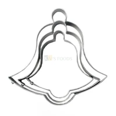 3 Pc Silver Christmas Bell Shape Cookie Cutter Metal Molds Sandwitch Cutters Bell, Can be used for Cakes Biscuits Chocolates Pancake Mold Fondant Cheese Muffins Bread Birthday Parties Decorations