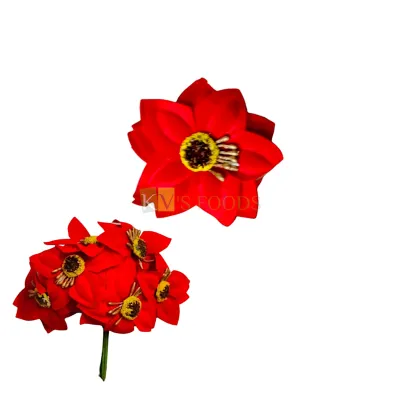 6 PCS Red Small Non-Edible Poppy Poeny Gerbera Flowers Length 2 Inch for Birthday Wedding Anniversary Engagement Christmas Cake Cupcake Function Decorations DIY Crafts Wall Home Hair Accessory Decor