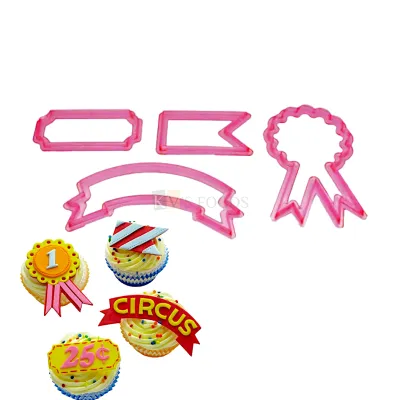 4 PCS Pink Label Cutters Stamps, Plunger Molds Embossing Mold Printed Presses Impression, Chocolates Pancake Cookies Cutter Kids Girls Boys Happy Birthday Theme Baby Shower Anniversary Cake Decoration