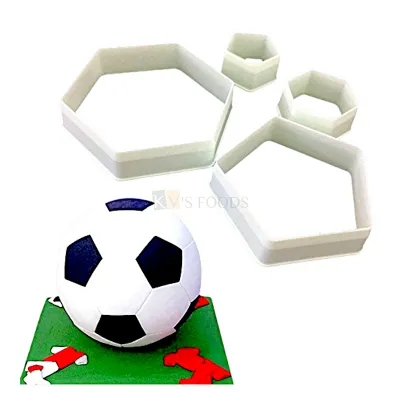4 PCS White Football Soccer Ball Cookie Cutter Hexagon Molds Sandwitch Cutters, Can be used for Cakes Biscuits Chocolates Pancake Fondant Cheese Gingerbread Cutter Happy Birthday Parties Decorations