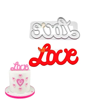 1 PCS White Love Word Fondant Plunger Cutters Stamps, Molds, Embossing Mold Presses Impression, Chocolates Pancake Cookies Love Valentines Day, Wedding Anniversary Cakes Cupcake Decorations