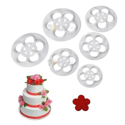 6 PCS White Different Sizes Rose Poeny Flower Petals Fondant Cutters, Molds, Embossing Presses Impression, Chocolates Pancake Cookies Birthday Wedding Anniversary Cakes Cupcake Decorations