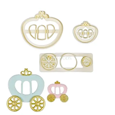 3 PCS White Plastic Fondant Princess Queen Carriage Cutter Plunger Stamps Chocolate Moulds Girls Ladies Womans Happy Birthday Theme, Sugarpaste Gumpaste Moulds DIY Cake Decorating Molds