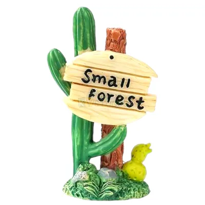 1PC Colourful Small Forest Cactus Road Sign, Bonsai Dollhouse Accessories Statue For Garden Yard Lawn Porch Balcony Patio Outdoor Kawaii Car Room Tabletop Mount Decorations  Artificial Plant Mini Cake