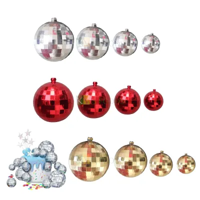 4 PCS Round Circle 4 Different Sizes Shiny Mirror Checks Design Disco Faux Balls Cake Toppers, Wedding Anniversary Baby Shower Birthday Party Theme DIY Cake Decoration