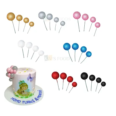 20PCS Round Circle 4 Different Sizes Shiny Glittery Faux Balls Cake Toppers, Love Valentines Day Cupcake Inserts, Wedding Anniversary Baby Shower Birthday Party Theme DIY Cake Decoration