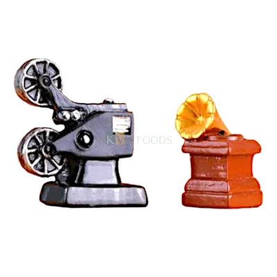 2PC Black Brown Colour Mini Gramophone With Projector  Miniature Cake Topper Photography Music Theme Cake Topper Micro Dollhouse Kawaii Car Room Decoration DIY Retro Simulation Furniture Toy Mini Cake